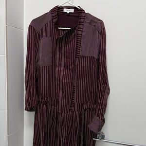 Reiss Burgundy Striped Long Sleeve Dress